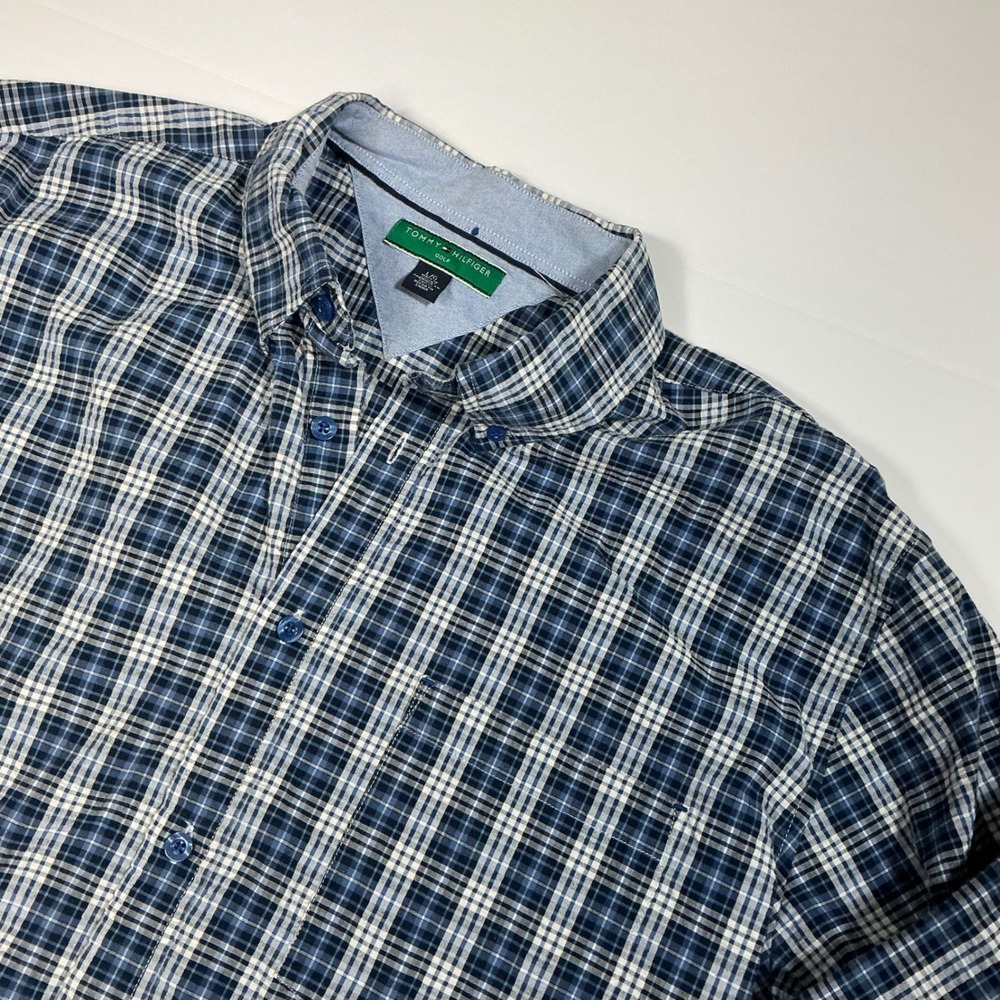 Tommy Hilfiger Golf Button Down Plaid Long Sleeve Shirt Blue Mens L